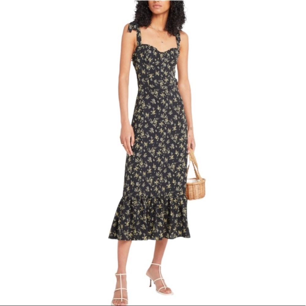 o.p.t Anthropologie Toile De Jouy Floral Midi Black Dress size XL